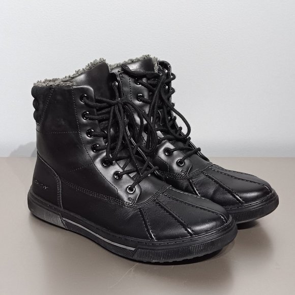 Black Aldo Faux Leather Sherpa Ankle Winter Boots (Men's Size 7) - Picture 2 of 8